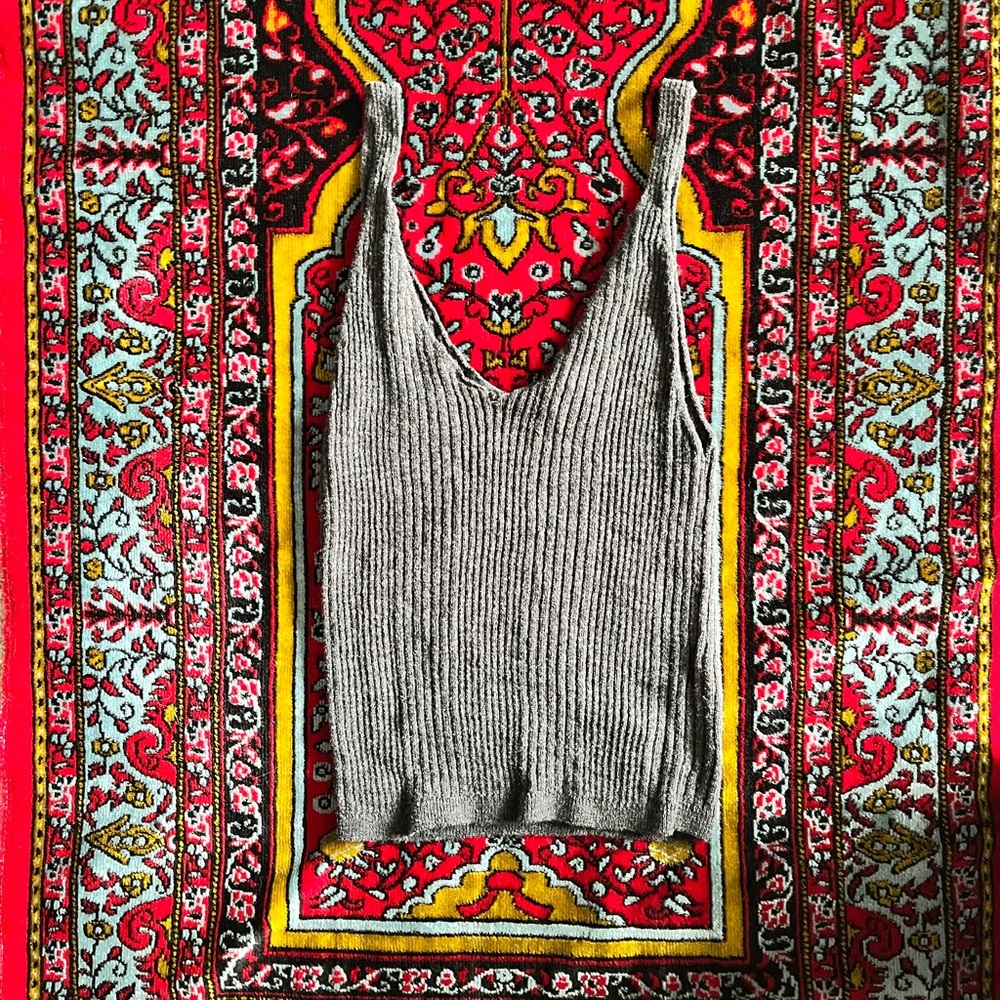 Gray Ribbed Knit Tank Top